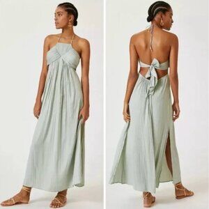 Anthropologie Sage Green Halter Maxi Dress XXS